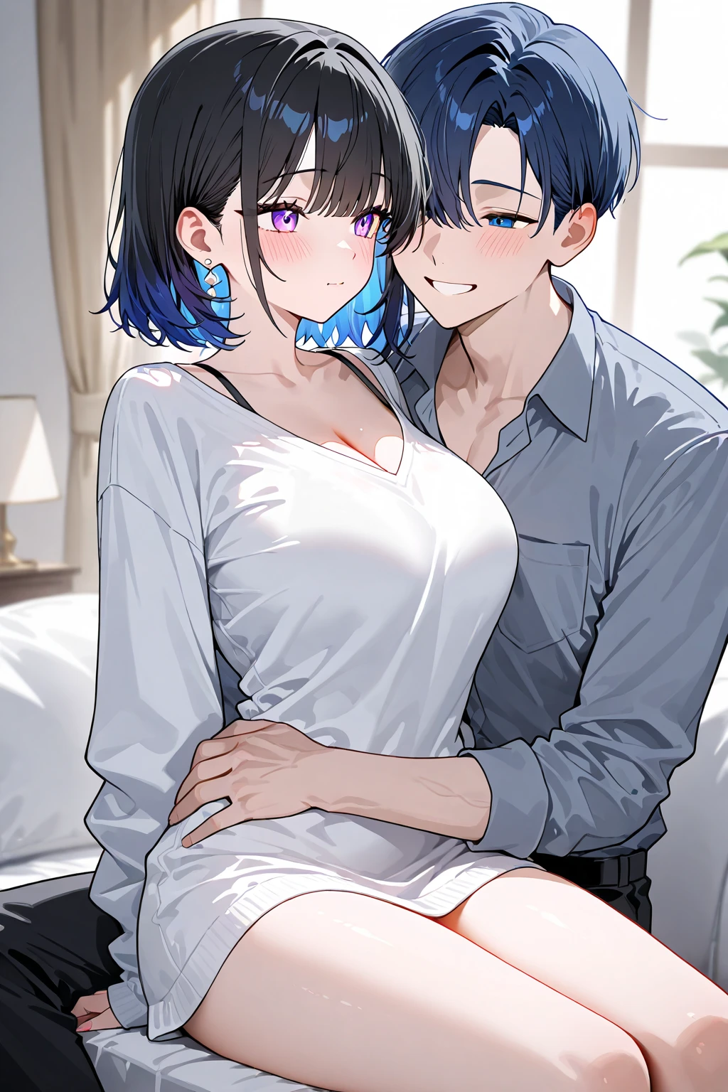 ふしだらなs Pajamas, 1girl in,grab your chest with your hands,(Mother and son:1.5),(kiss:1.2),(a 10 year old boy:1.4),(hug), (embracing each other),{26-year-old lactating woman},woman with troubled eyes,Colossal tits, ratio, breasts open,Beautiful nipples,disproportionate-breasted, Nipple standing,Sweat,(( s Pajamas,Open neckline:1.3)), {1 braid,Dark hair, female hairstyles}, (areola is visible:1.4),Ultra-fine face, Detailed eye, 二重まぶた、Pitch-dark bedroom, (A woman wearing open-chested clothes:1.5),Front door,Beautiful hands,Wet skin,Open mouth,sigh through your mouth