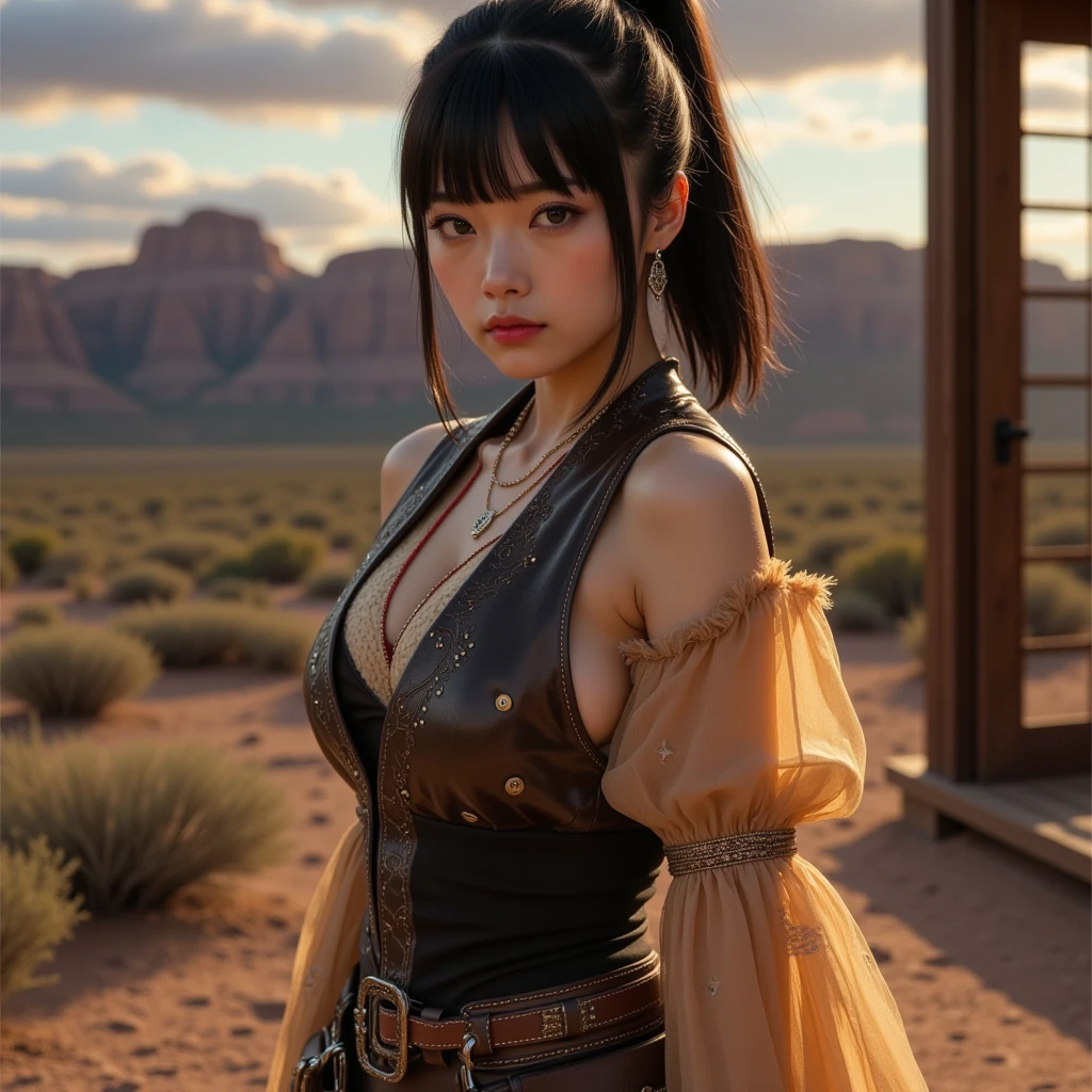 (Highest quality), (High detail), (Vibrant colors), (One girl),desert, desertを旅する可愛い女の子, High resolution, 4K, Head to waist,Steampunk attire,