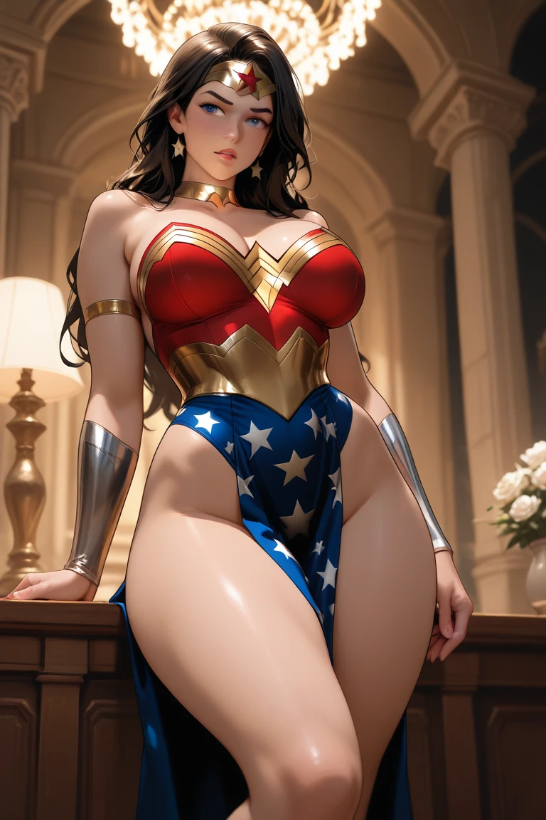 mai shiranui, wonderwoman outfit, super glossy skin, Anime girl with black hair and hair accessories, ahegao, artwork in the style of guweiz, photorealistic anime girl render, photorealistic anime, Realistic Anime, anime. gentle lighting, soft full body shot 8 k, realistic anime artstyle, 3 d anime realistic, 8k artistic nose bokeh, anime realism style, kawaii realistic portrait, Beautiful anime portraits、viewing from below, ((wonderwoman outfit with  and genitald, ultra detailed vagina)), (((weht shirt raised above breasts))), Wear gothe accessories......, completely nude, Lying on Your Back, hen the floor,Painful face,Sweat,exhausted, weak,weak face  （（（spread legs： 1.8）），, ((completel(breasts and areolas exposed)), ((na and clind vulva exp (((having sex with dsquirting v, Correct limbs，Perfect limbs, Lie down the floorth arms above hea