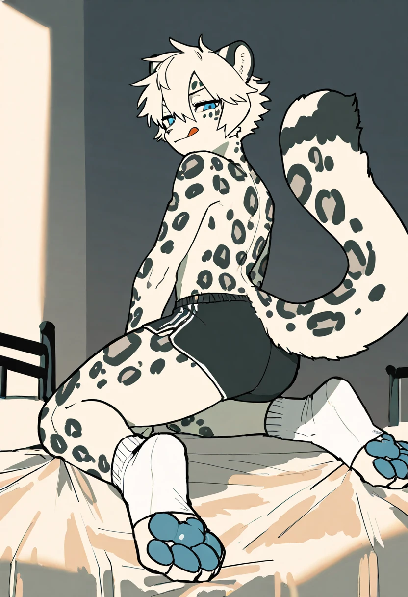One person、(((Male leopard wearing light blue revealing lace underwear)))、(middle aged)、Stubble、Black body、Furry、masterpiece、Highest quality、Lace Fabric Bra、Lace Stockings、Lace garter、fairy tale、ribbon、Stuffed animal wearing lacy lingerie、