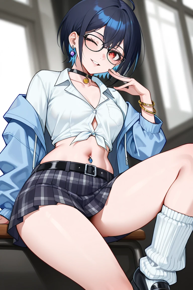 (masterpiece), (8k, best quality, high resolution), (ultra-detailed, realistic), (anatomically correct),  
((from head to thighs)), (Standing), (No background),
(1woman),  (looking at viewer), ((Pick up the hem of the dress with both hands so that your navel is visible)), ((show all the navel)),  (A Japanese woman, 30 years old and 155cm tall), 
(black hair), (straight hair), (short hair style), ((bob cut)), (hair behind ears), 
(wear glasses), ((black cell frame glasses)), 
((Wear a navy blue spaghetti strap dress)), ((Mini length dress with a simple design and minimal decoration)), 
(wear panties), ((white panties)), 
(Create a detailed image of the eye), 
(Her impression is pure, clean and kind.), 
((A captivating smile, just showing a few teeth.)), 

