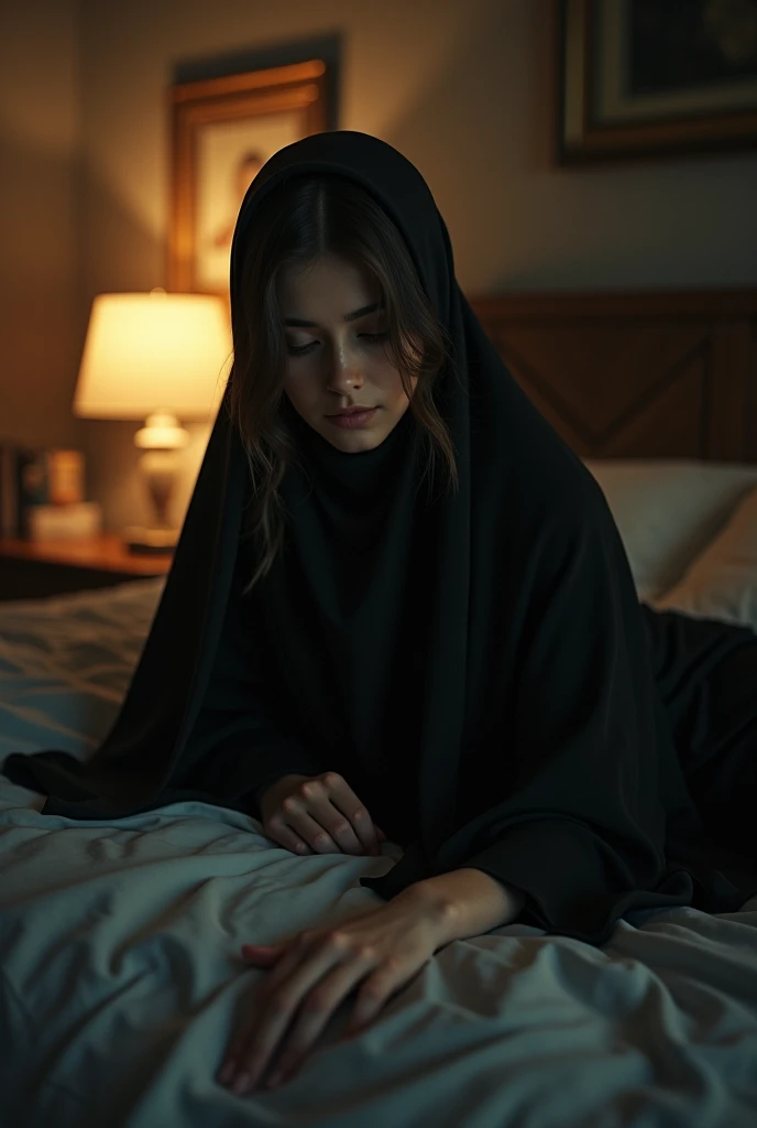 Hijab girl laying at her bed, nude, playing pussy
