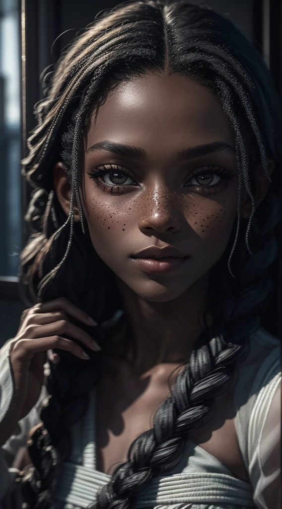 8k portrait of photo of beautiful black girl, black hair, full body, realistic, natural skin, soft sunlight, textured skin, intricate, elegant, highly detailed, majestic, digital photography, (masterpiece, sidelighting, finely detailed beautiful eyes: 1.2), hdr,