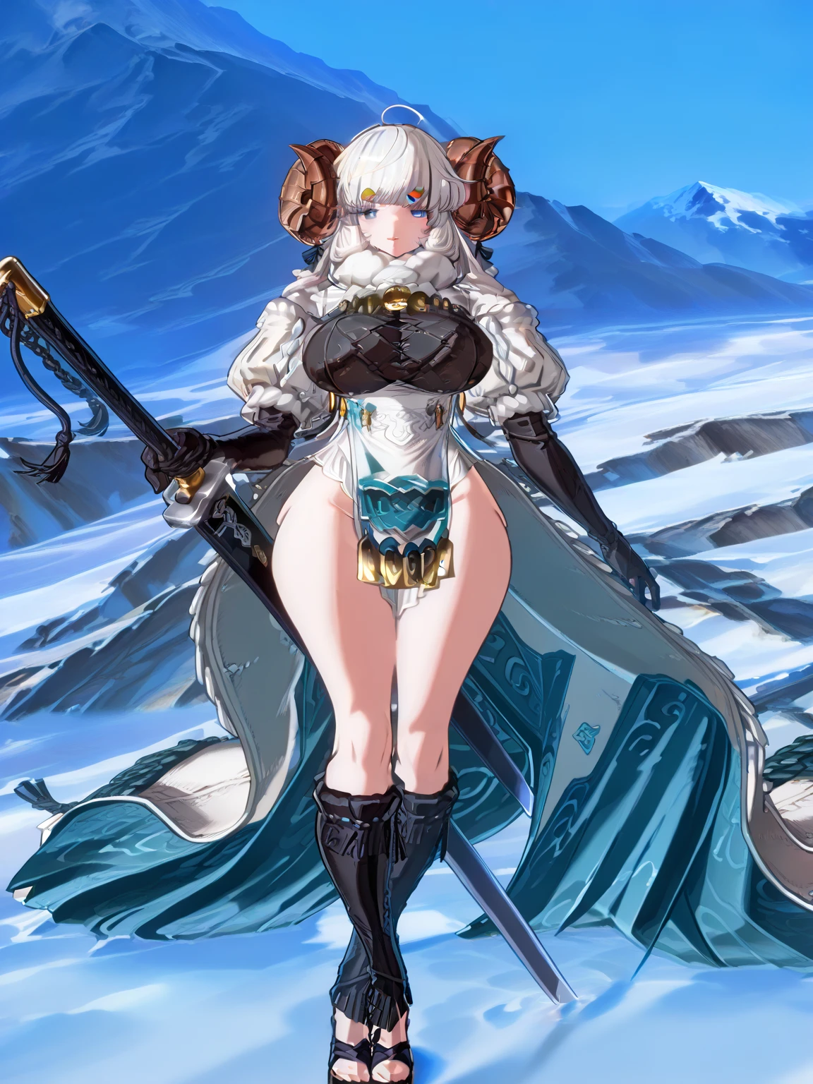 ((Seductive lady:1.3, solo:1.2))、((fusion of fox and lady:1.3))、((fox tail:1.2))、((winter mountains background:1.4))、((outdoor))、((It's snowing:1.2))、((blizzard:1.5))、((blizzard effect:1.3))、((pelts clothes:1.2))、((fur boots))、((dynamism posing:1.3))、((open legs:1.3))、arched back、((huge breasts:1.3))、((underboob))、((wedgie:1.2))、((Glossy realistic skin texture:1.2))、((shiny skin:1.2))、((Meticulously drawn hands))、perfect ???????、masterpiece, ultra-detailliert, 8k, hiquality, Top image quality, Smooth texture、Sharp Focus, watercolor