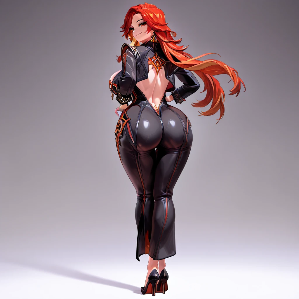 ultra-detailed、highest quality、Highest image quality、master piece、8K、Red curly hair、(SFW huge body)、(((Rear view)))、cowboy shot、wearing a thong