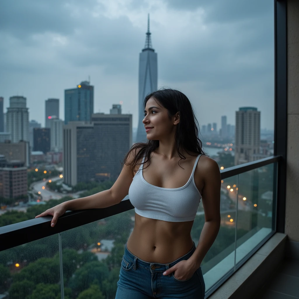 (Best Quality, 4k, 8k, High Resolution, Masterpiece: 1.2), Super Detailed, (Realistic, Photorealistic, Photorealistic: 1.37), Building Rooftop, Blue Sky, Beautiful Woman, Rain, Wet Body, Danger beautiful underwear, perfect skin, dangerous acts, dangerous, cute underwear, yoga poses, skyscrapers, water tanks, crotches.