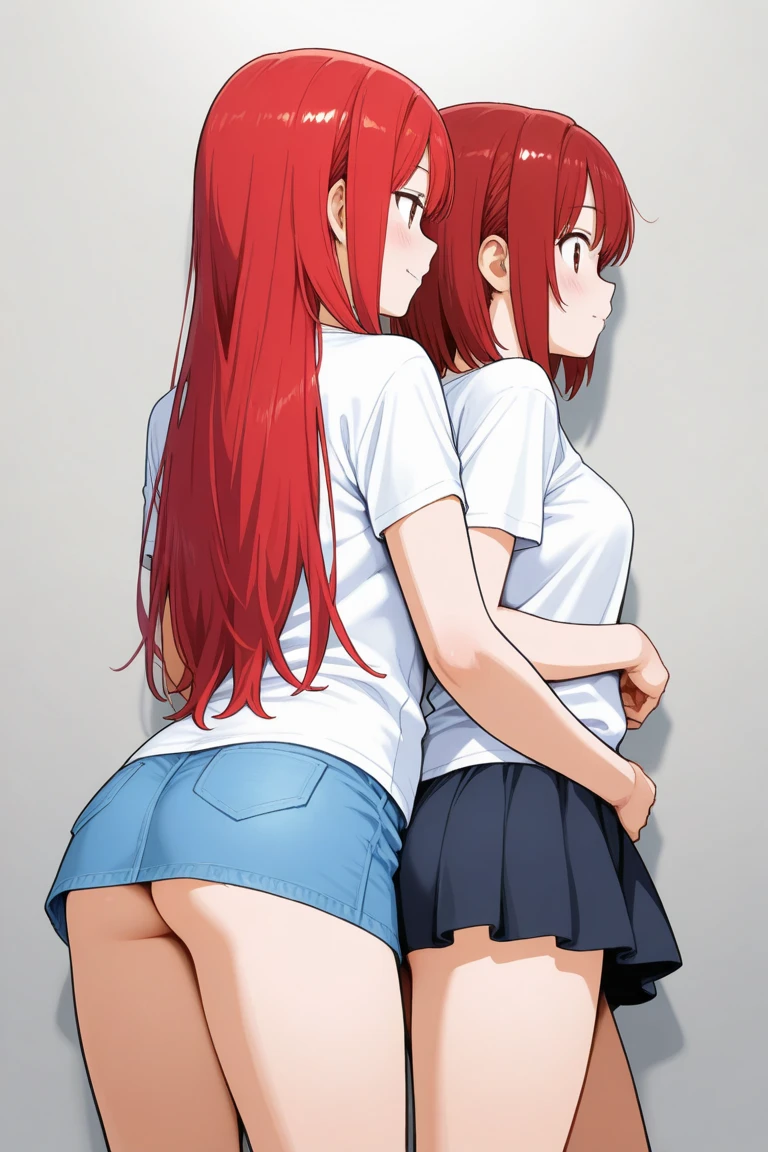 Pants pulled down, white panties, show me your butt, embarrassed, blush, red hair 