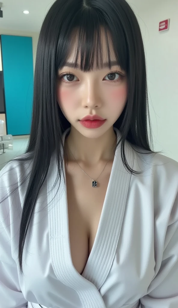 masterpiece, hinata\(boruto\), 1girl, mature women, (((pink floral kimono with spaghetti strap top))), (((Close-up photo))), (((selfie))), (((Cleavage))), (((closed clothing))), (((big breasts))), (((big round breasts))), (((round breasts))), (((extremely heavy breasts))), (((Colossal tits))), (((heavy breasts))), (((Giant breasts))), (((plump breasts))), (((perfect breasts))), (shy face), detailed lips, beautiful face, blush, (pink lips), (((long hair))), white eyes, gentle gaze, smile, super realistic, detailed, realistic face and body, realistic hair, realistic eyes, realistic nose, realistic lips, seductive pose, (((straight bangs))), (dark blue hair), 28 year old girl, (((jewel necklace)))