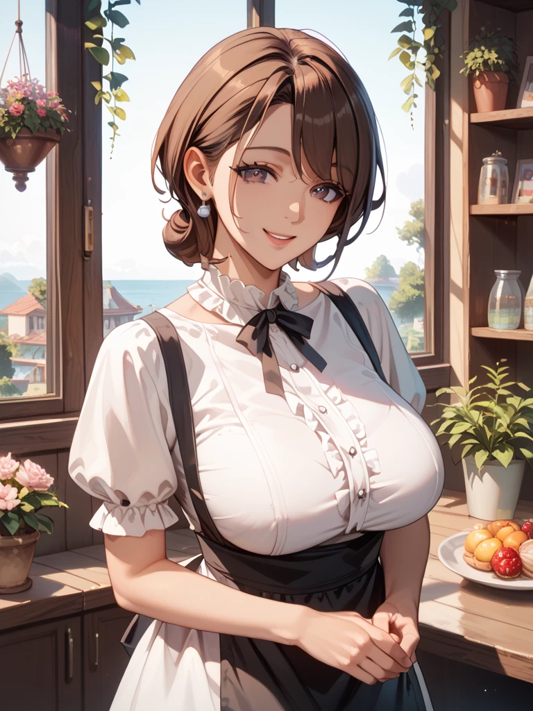 (Best Quality, master piece:1.2, 8K), (Realistic,Photorealsitic:1.37), NSFW, Solo, 1 woman、 (18-year-old girl, short black layered hair, Brown-eyed, Small breasts,:1.2), (baby-face :1.2), (dirndl:1.3), (Happy look:1.3), Have fun, At the festival site