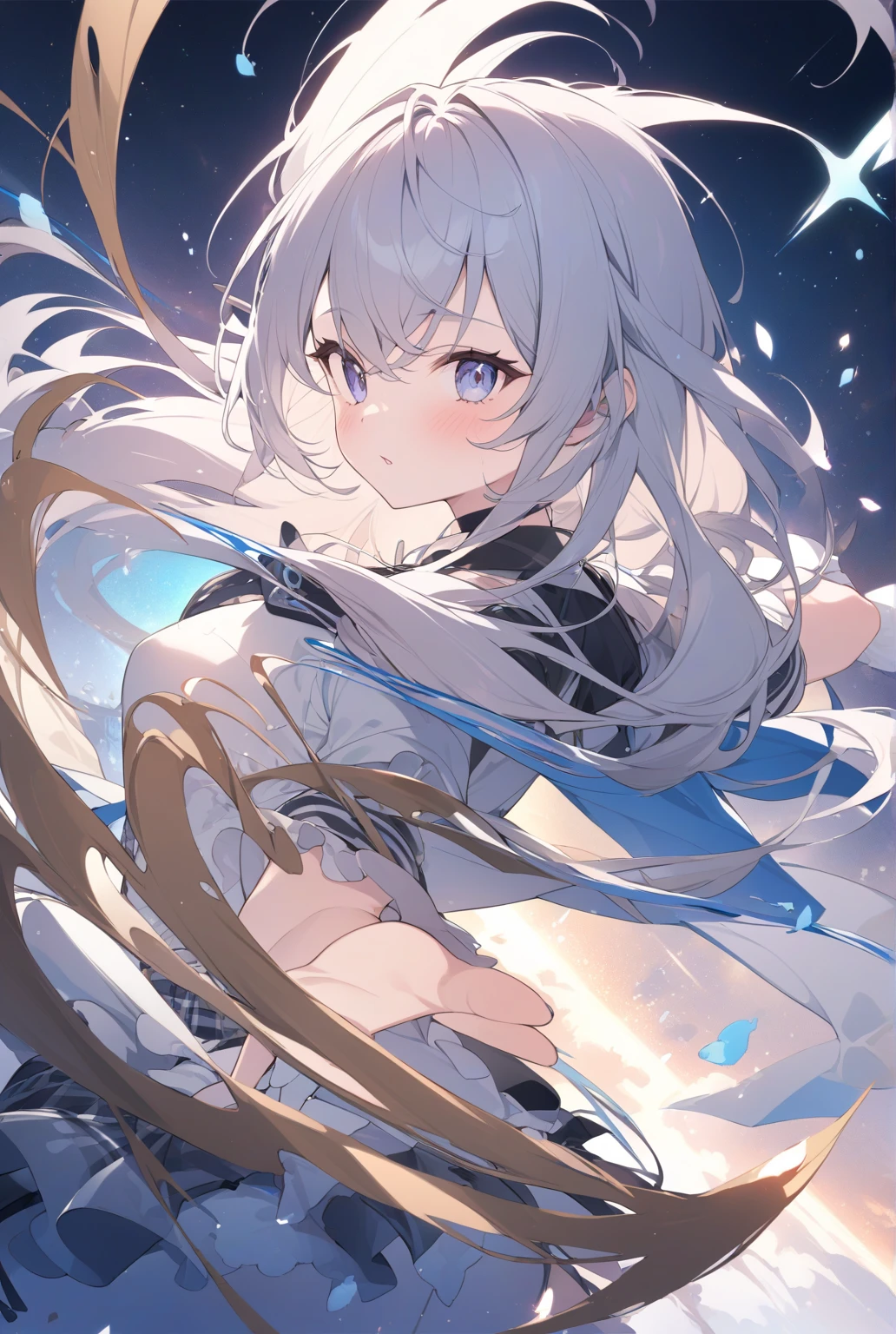 1The White Magician,Look up to the sky,Laugh wickedly,Pleasure,lament,Elevation,In the dark storm,Bad face,Low - Angle,Disaster at your fingertips々A dark sphere,The front of your body faces the viewer,Stretch your arms out to the sky