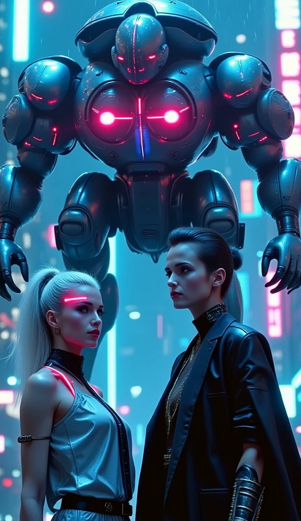 In a futuristic metropolis, Super Sexy Cyborg Girl, Her clothes were torn to shreds, Standing against the backdrop of towering holographic billboards, In a sea of bustling crowds, It shows the fusion of man and machine in the cyberpunk world., digital art, High-resolution rendering,