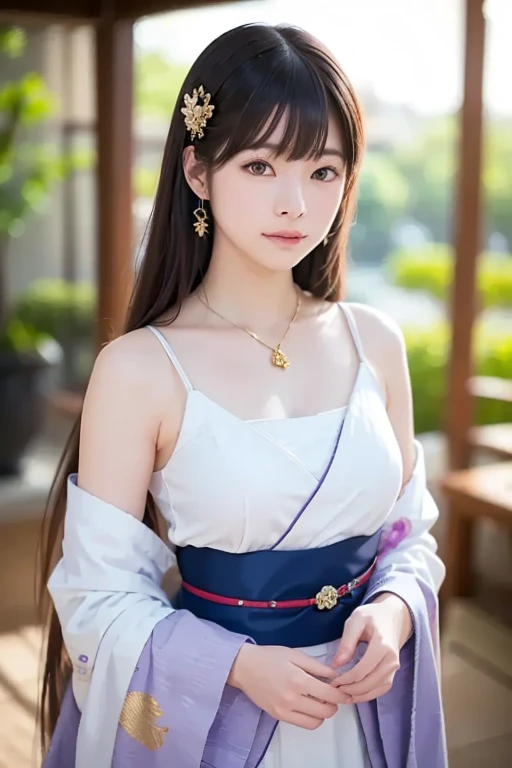 (masutepiece:1.3, Photorealsitic:1.4, 8K), top-quality, masterpiece, 超A high resolution, Professional camera work, Grow Light Effect, Realistic portrait, Cinematic Light, Highly detailed skin and facial texture:1.3, The ultra-detailliert, A detailed eye, Detailed limbs, summer evening, Subtropical shrine grounds:1.2, 1girl in, Cute sexy 22 year old slim woman, Fair skin, ((Natural smile:0.9, Totally captivates you:1.0)), (Facing the front, Calm pose), ((accurate shrine maiden costume)), ((voluptuous breasts:0.9)), (Beautiful blue eyes, Eyes that feel beautiful eros:0.85), Sexy face:0.4, (A mouthfeel that feels beautiful eros:0.85), ((Too cute beauty:0.9))