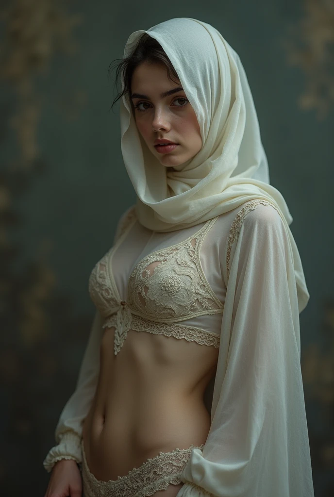 girl wearing transparent hijab boobs visible and pussy 8k realistic texture