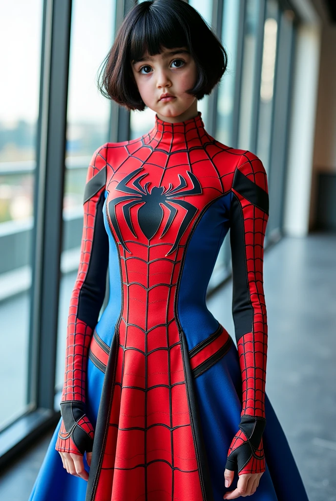 american shot, full body, (spider-man suit), nsfw, best quality, masterpiece, film grain, filming, solo1 girl, looking at viewer, natural skin texture, realistic eye and face details, full lips , lips, (makeup), red eye shadow, short messy hair, smile, open and thin legs, only 1 woman, pre-large chest, ((10% plaid miniskirt)), open white shirt, beautiful nature, around flowers, (detailed background), wide neckline on shirt, blurred background, short sleeves, jk ribbon on neck, brown hair, bracelet, water, bangs, pleated skirt, depth of field, rear side sunlight, canon camera eos 50mm, ((front view))