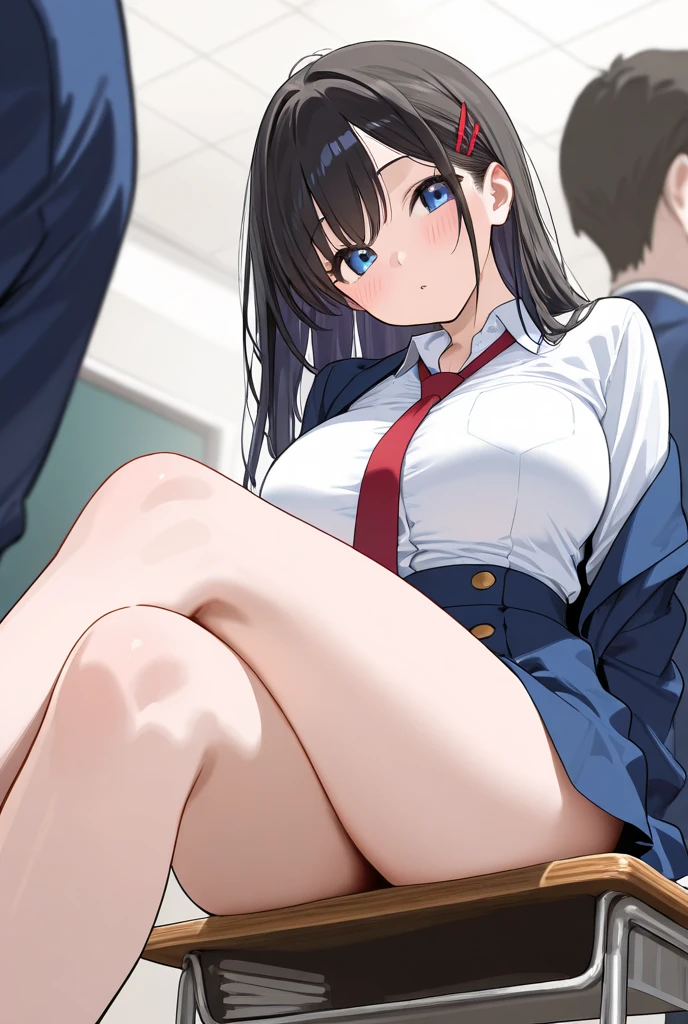 {{{masterpiece}}}, {{{best quality}}}, {{ultra-detailed}}, {illustration}, {{an extremely delicate and beautiful}}, (beautiful detailed eyes:1.6), extremely detailed face, 8k, nsfw, aichan(Tawawa on Monday), cute face, blue eyes, brown hair, short hair, side braid, braid, hair ornament, hairclip, large breasts, thin waist, big hips, curvaceous, pantyhose, thighs, black necktie, black pantyhose, blazer, blue jacket, blue skirt, buttons, collared shirt, jacket, miniskirt, necktie, open clothes, open jacket, pleated skirt, {school uniform}, shirt, skirt, sweater vest, black pantyhose, thighs, zettai ryouiki, BREAK, NSFW, A man and a woman are having intense sex that drives them crazy, ((1man and 1woman,having sex)), (SEX:1.5), (reverse suspended congress:1.3), intercourse with a man, Rear cowgirl position, straddle the waist, {{{vaginal penis}}}, hetero, sex with men, nipples, large penis, veiny penis, testicles, sex from behind, open vagina, clitoris, grab thighs, crotch grab, nail, spread legs, {{open vagina, spread pussy, pussy, clitoris glans, urethra, vaginal opening, labia minora, uterus, smooth pussy}}, taking off clothes, open clothes, Open shirt, open jacket, lift up jacket, breasts, nipples, lift up skirt, blush,open mouth,embarrassed,naughty expression, raise your legs, M-shaped spread your legs, uncensored, Handsome young man, hug behind, male body, man's lower body, face-to-face,{{tongue kiss}}, orgasm, peer in from below