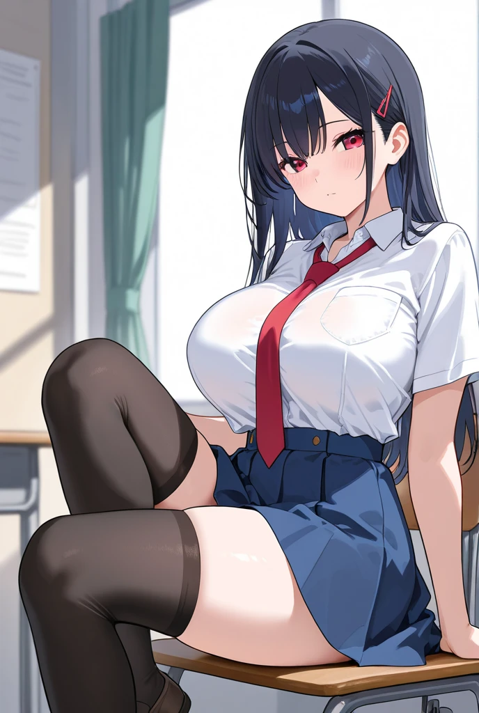realistic anime art style,(business suit),skirt on stomach,(tareme:1.3),(curvy body),black wavy hair,(thick eyelash:1.2),(thick lips:1.1),(trembling:1.7),(clothed woman and man having sex in classroom:1.2),(vulgarity),(hairy pussy),wetty pussy,gigantic breasts,cross-eyed,(thick pubic hair),(pov),spread legs widely,(cowgirl position),saliva,look at viewer,bukkake on hair,thick thighs,creampie,vaginal penis,sweaty,(shouting:1.5),(suffering and crying),orgasm,,at morning,spreading pussy,bukkake on body,pussy focus,excessive cum,cum in pussy,bukkake on hair,