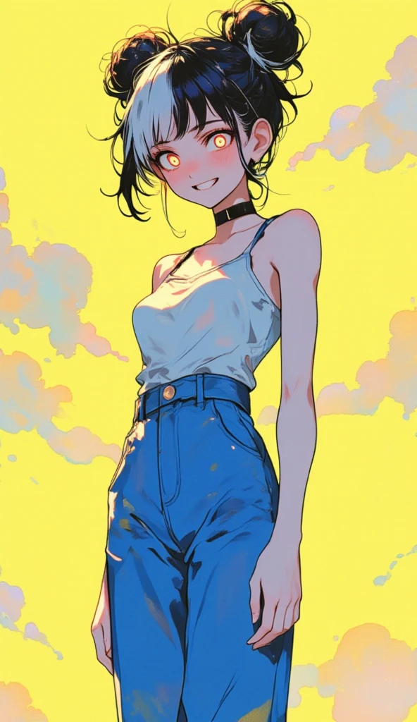 ((1980s_style)), naked, 1girl, upper body, black short hair, bra, denim shorts, standing, (outdoors, cityscape, buildings, streets, blue sky, clouds), (cowboy shot),(masterpiece, high quality, best quality), (colorful),(delicate eyes and face), Volumatic light, ray tracing, extremely detailed CG unity 8k wallpaper, solo.
Naked portrait, nude photography, shiny nipple, show armpit