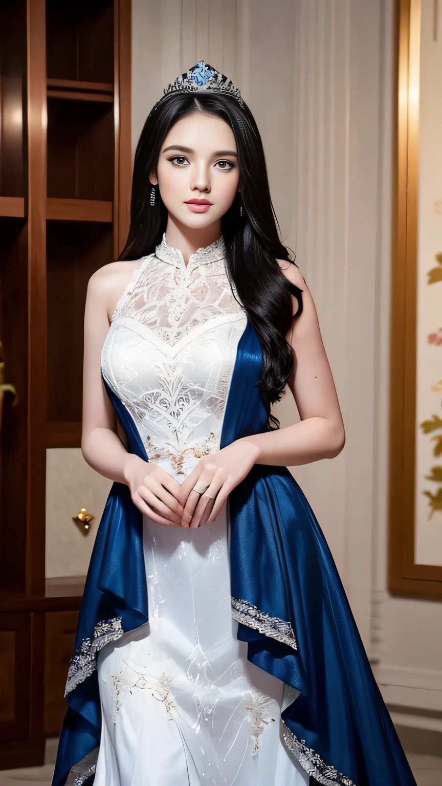 (8K portrait:1.1、RAW photo), (top quality, masterpiece:1.2)、(Ultra - High resolution:1.2)、(portrait, High resolution raw color photos, Photo session with professional photo models)、super resolution、(realistic, real photos: 1.1、ortolate)、1 person、Super detailed, very detailed and beautiful, very detailed, amazing details、cute beautiful woman with perfect body: 1.4、slim big: 1.2、shiny skin、glossy lips、High-definition face and skin texture、detailed eye、double eyelid、(5 hands:1.1、human hand)、very detailed and focused chest、(Angle from the thigh up:1.2)、((Light brown hair color、length、curl hair)), ((Chest H cup:1.2, A chest that is about to burst:1.2))、(High definition breasts、happy expression), (Full body Esbian、angle from a distance)、(((Flowing white dress decorated with intricate silver embroidery_long sleeve_Thin:1.3)),、((outside the house:1.2、european cityscape:1.2、Big Christmas Tree、Christmas))、((it's snowing、snow piles up))、((standing))、(((stand with good posture:1.1)))、(((Beautiful standing posture:1.1)))