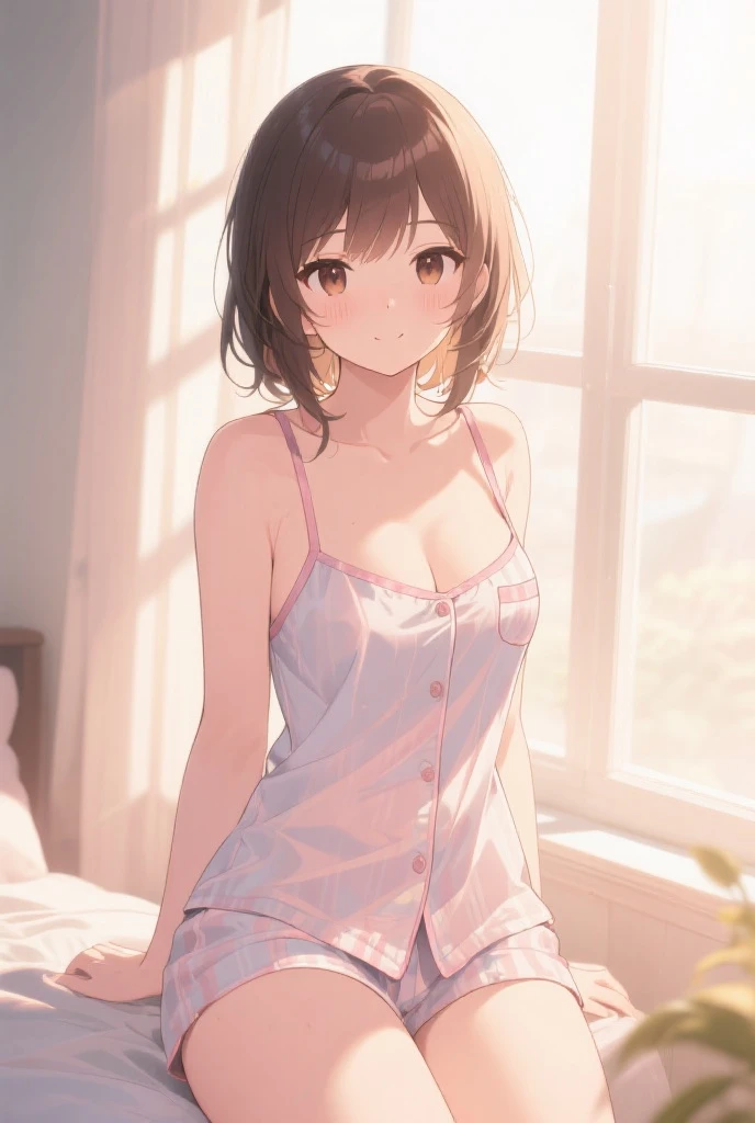 Mikan Yuuki,,blush,smile,Camisole clothing、Carrying a school bag、primary school、Primary school students、The back is very small、ta、Small breasts、Appearance: 14 yulder Bare、Visible collarbone、Sexy thighs、Beautiful legs、See-through lingerie、Usual hairstyle
(masterpiece:1.2), highest quality, High resolution, unity 8k wallpaper, (shape:0.8), (Beautiful and beautiful eyes:1.6), Highly detailed face, Perfect lighting, Highly detailed CG, (Perfect hands, Perfect Anatomy),