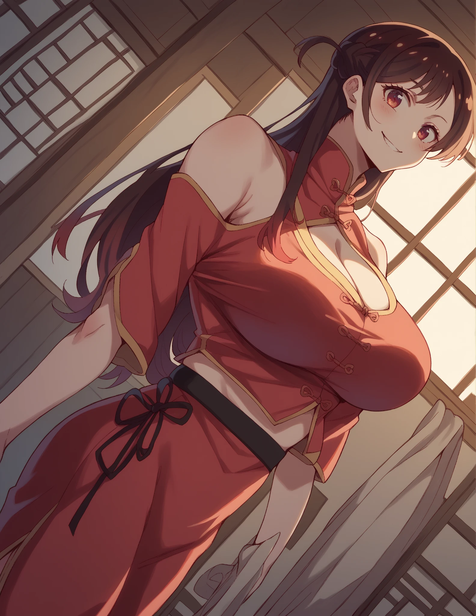 ((Highest quality)), ((masterpiece)), (detailed), One person, Sexy gigantic breasts, Tohsaka Rin(Fate/ stay night), black hair, two side up hair, Blue eyes, NUDE, no clothes, embarrassed, sitting on floor, in street
