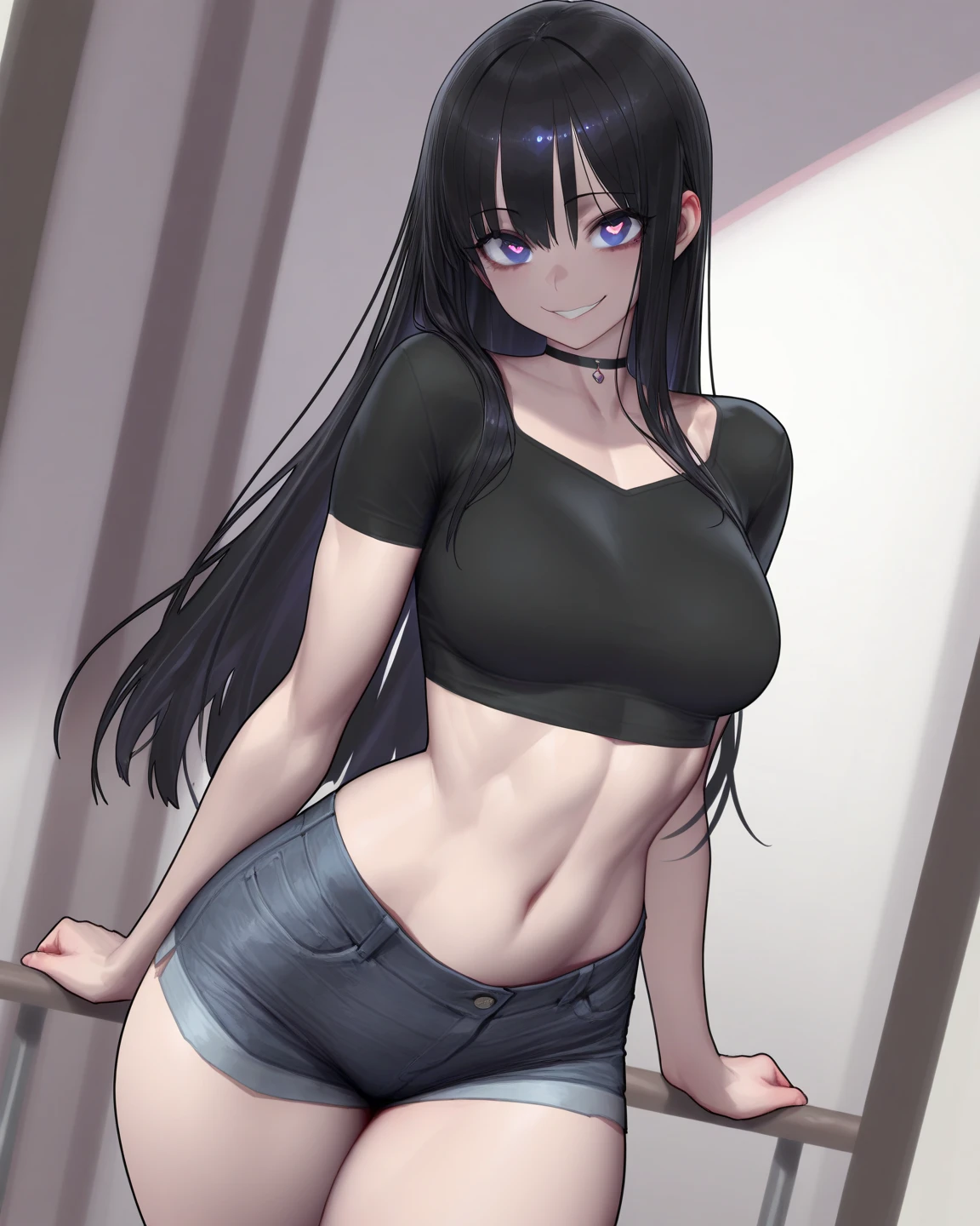 Ralph Bakshi Style, Curvy blue eyed girl with long wavy black hair and small breasts, nudity1.5, (extreme nsfw)2.5, torn tanktop, (tits out)1.5, lewd