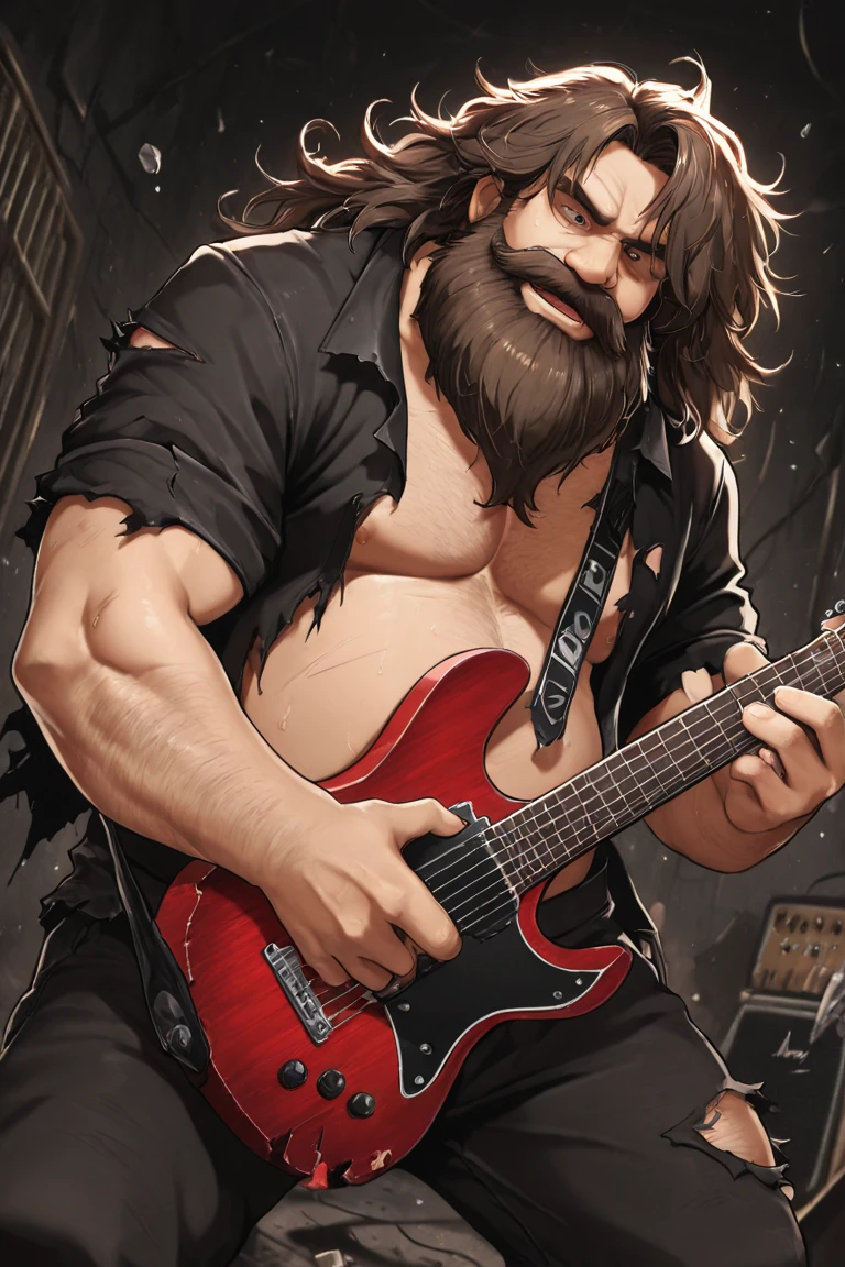 (((intricate design))) (((Top quality))) (((16K))) (((High Definition))) 16K splash art, photorealistic, high-res, ultra sharp, ((masterpiece)), the best quality, expressive eyes, perfect face, Super eyes, perfectly detailed anatomy (((Volumetric lighting))) (((Fluorescent Lights))) CG sense, dynamic blur, (((mature male))) (((muscular))) (((bodybuilder))) (((viewed from below))) big , big thighs, big bulge, cyberpunk, futuristic, ((attractive hairy male singer)) stubble beard, wearing black glasses, medium-length orange curly sleek hair, vampire, bright red eyes, ((pale skin)) on stage singing, cords, drum kit, keyboard, guitar, fireworks, neon spotlights, ((transparent visor)), mic stand, holding microphone, large crowd, neon lights, tailored yellow trench coat, silver rings, chain necklace, face piercings, white singlet, latex pants, brown boots, scared expression, looking off,
