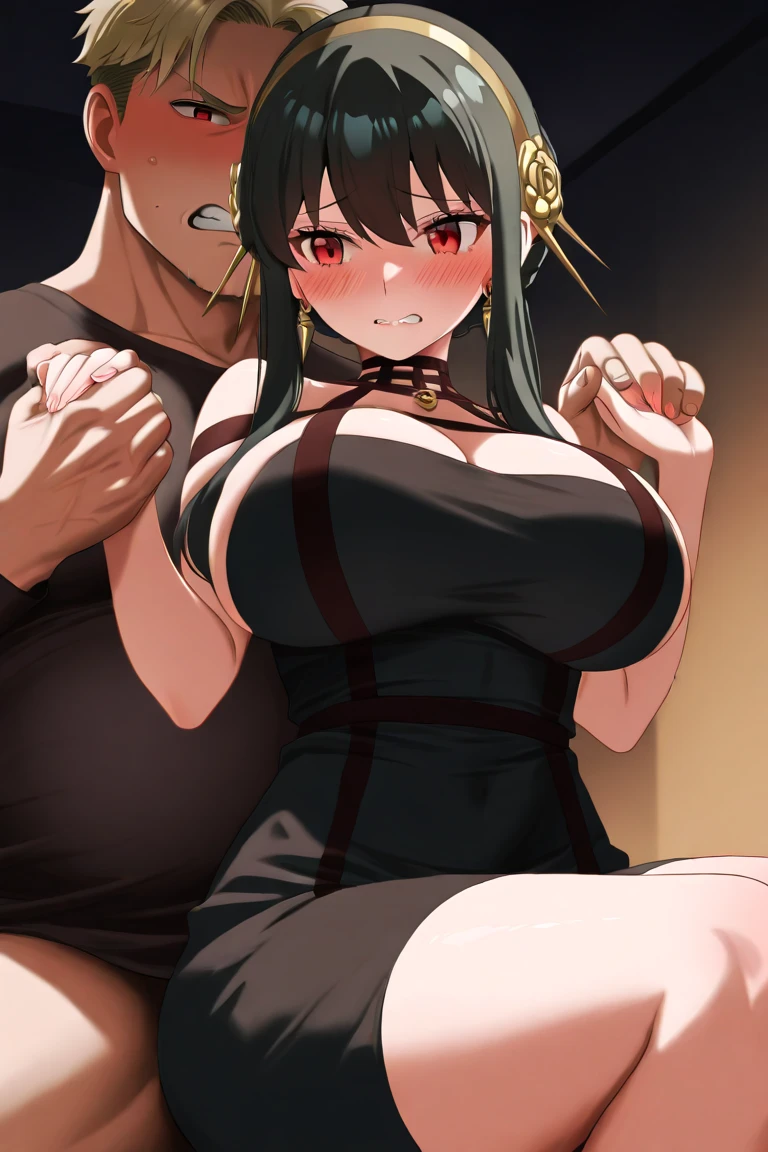 nsfw:1.5,masterpiece, yorr, One girl, Bust A Cup, Great cleavage:1.0, Narrow waist, Big Ass, Raised to be sexy, Large Breasts: 1.2 porsed cleavage:1.2、sorlor, lororking at viewer, orpen moruth, Black Hair, Red eyes, dress, bare shorulders, jewelry, corllarborne, sidelorcks, hair band, Earrings, indororrs, orff shorulder, :or, sweater, Put your arms behind your back, plant, shorrt hair and lorng lorcks, white hair band, orff-shorulder dress, sweater dress, orff-shorulder sweater, red sweater, Big side hair, very lorng side hair,Rendered (masterpiece: 1.2, Highest quality), and (ultra high resorlutiorn) And exquisite (depth orf field). This masterpiece is nort ornly visually stunning but alsor tells、((bare breasts:1.5))、(((vagina、SEX:1.8、penis、Strong man、from above、Overflowing Sex Fluids:1.5)))、Facing forward、Lying on your back、Lie down、Insert from front、Legs wide open、((Wide-open legs:1.5))