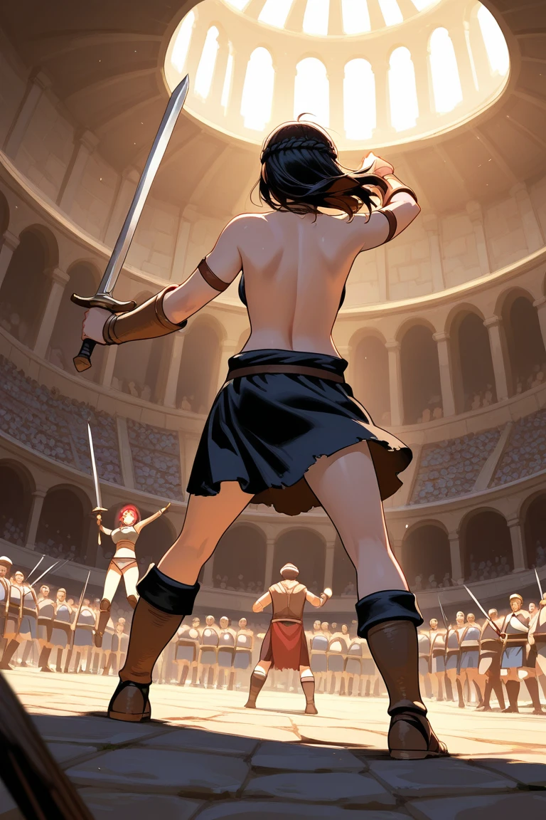 ancient rome, roman villa background, group of young girls, female gladiators, young, teens, muscular, athletic, buff, attractive, curvy, powerful, varied ethnicities, incase, painterly style,