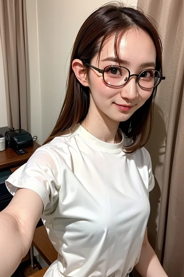 (Realistic、Like a photograph、Live Action、8K, Realistic, RAW Photos, Best image quality: 1.4), Single-lens reflex camera、RAW Photos, Highest quality, Realistic, Very detailed CG Unity 8k wallpaper, Written boundary depth, Cinematic Light, Lens flare, Ray Tracing, Realistic background、(Wear glasses、tight turtleneck long sleeve knit:1.4、Pleated skirt:1.1、Big Breasts)、((Upward glance))、((ultra high density skin))、 1 female,Cute Japanese Woman、Japanese office lady sitting and working、((whole body:1.5),View the computer:1.1、short hair:1.2、Pink inner color hair、tie your hair with a hair clip、I like that style、stylish、Very detailed、Pay attention to the details、Perfect outfit、(Sunburned skin)、Beautiful feet:1.1,Are standing、View from above