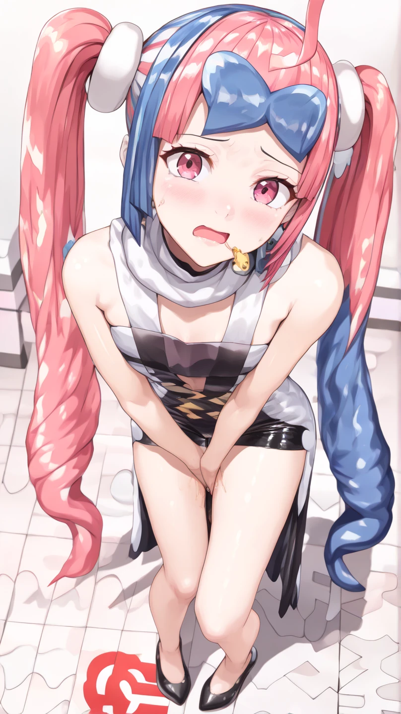furry robot pink long hair wolf magician girl pussy small breasts nipples heart eyes restrained on back lying flat on one's back collar brainwashing ring pet play pet pose pregnancy impregnation fertilization robot becomes pregnant