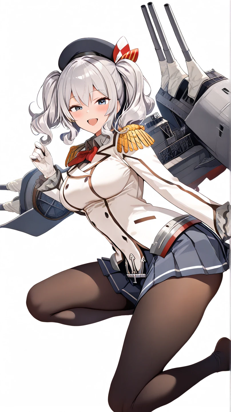 highest quality, masterpiece, High resolution, alone,  1 girl, show panties, KashimaOG, kashima \(kancolle\), beret, epaulettes, red neckerchief, frilled sleeves, long sleeves, military uniform, (white gloves) miniskirt, pleated skirt, anchor,