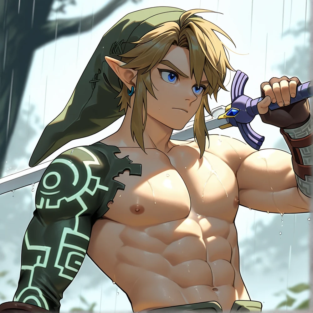 link, the legend of zelda, (detailled eyes), (Delicate skin), best quality, Best Desinger, beste Illustration, (photorealistic photo: 1.3), (highly detailed skin:1.2), 8K UHD, dslr, good quality, high resolution,, Facial pleasure, Bodybuilder), ((extremely muscular)), (, muscular legs , muscular arms, Muscular upper body, muscular abdominal muscles , muscular shoulders,)