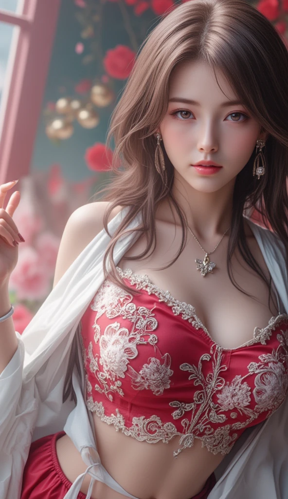 (Best quality,4K,8K,A high resolution,Masterpiece:1.2),Ultra-detailed,(Realistic,Photorealistic,photo-realistic:1.37),Delicate depiction of cherry blossom motif on traditional Chinese gauze dress, Dynamically capture Tai Chi elements, Flowing fabric, vivid vivid colors, Pastel tones, Soft and dreamy lighting, Focus on exquisite craftsmanship, Dynamic movements, Detailed rendering of intricate floral embroidery, Elegant and elegant gesture, Porcelain-like skin, long pink twintails, soft blue eyes, Subtle and flawless makeup, Surreal wallpapers