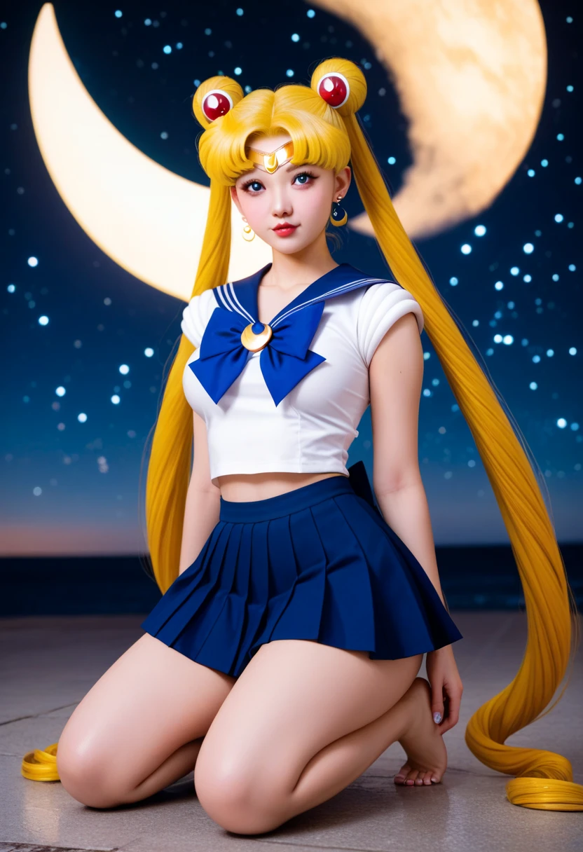 ((masterpiece:1.4)、(top-quality:1.4)、(reallistic:1.7))、sailorvenus、masuter piece:1.4、Physical education sitting,Show panties,teens girl、(Sailor Moon:1.4)、sitting on、Open your knees wide from side to side、Spread legs,Show white panties,、Glossy panties、Ultra mini skirt、White panty、sailorvenus、Body Fit Sexy Sailor Senshi Uniform、(latex shiny)、Ultra mini skirt、White panty、(The jacket is a white sleeveless sailor suit)、(Skirt Blue Sexy Mini Skirt)、The collar of the sailor suit is blue with two thin lines.、high leg swimsuit、Red cloth ornament at chest、(Wearing white gloves)、Kawaii Girl、Super beauty、foco nítido、Portrait photos、Upper body photography:1.4、Beautiful expression、beautidful eyes、Narrow waist、(Yellow hair:1.4)、(length hair:1.2)、Raw photo、red-lips、Red high heels:1.4、a choker:1.4、a necklace:1.4、耳Nipple Ring:1.4、Luxurious golden tiara on forehead:1.4、1 screen display、Outdoor landscape