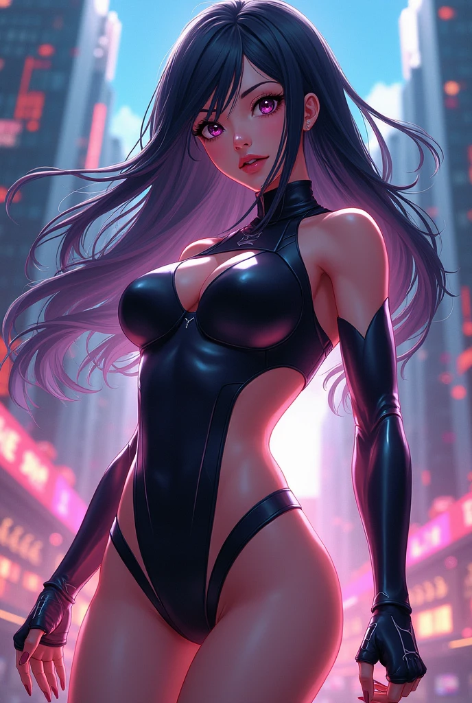 An attractive and alluring female dancer on stage, elevating leg, dynamic dance, knowing smile, pale beauty, slim, fit, hourglass figure, artistic, night club, neon lights, high contrast, interplay of lights and shadows (insanely detailed, beautiful detailed face, masterpiece, best quality)