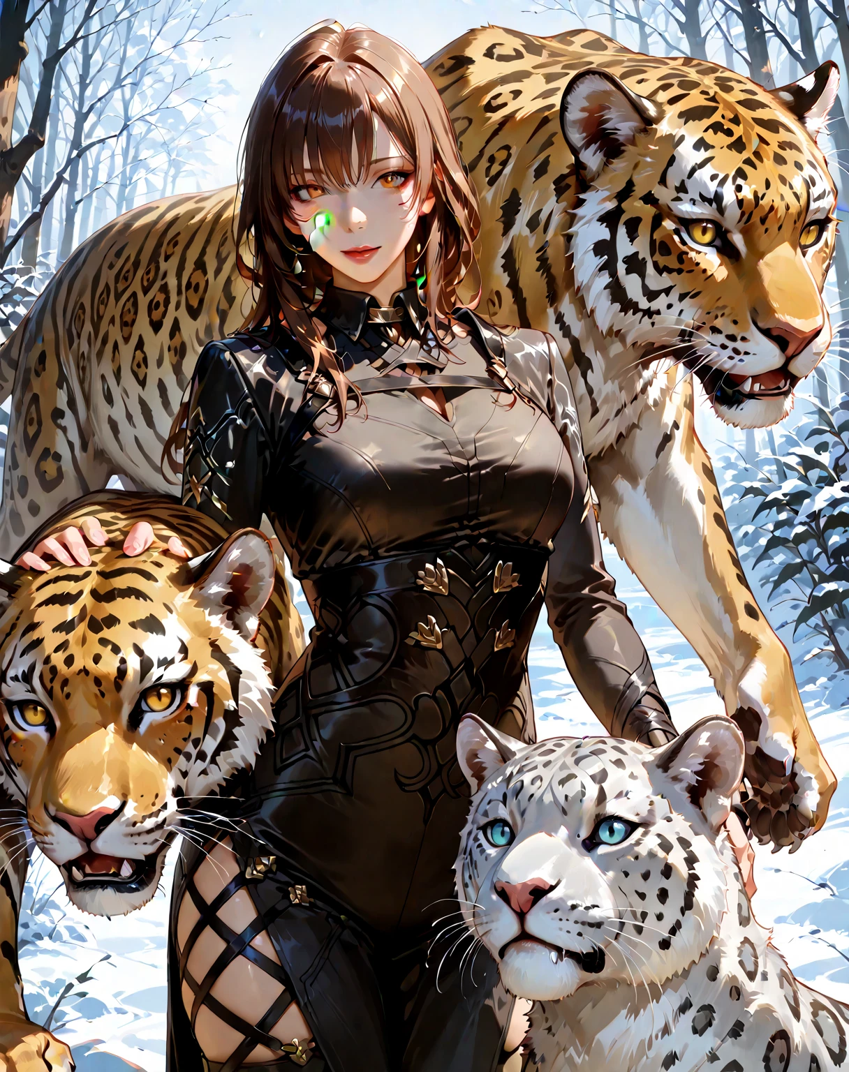 Sorayama style, metallic arm, (((best quality))), (((masterpiece))), ((( absurdres ))), ((( whole body))), muscular woman beautiful warrior Barbara wielding a large war axe, Conan the Barbarian style, Simon Bisley style for a cover of Heavy Metal magazine, (( tiny thong made of gleaming metal )), (( large breasts semi covered by gleaming metal )), dark purple clothing, white hair with dreadlocks, generous neckline, necklace of bones and teeth, earring of bones, scenery of icy mountains, ((( whole body )))), (( ( brown ))), ((((whole body)))