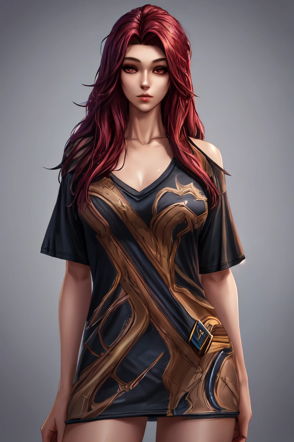 ((best quality)), ((masterpiece)), (detailed), uma mulher, kaisa league of legends, Oversized shirt cabelo longo, corpo perfeito, rosto detalhado.