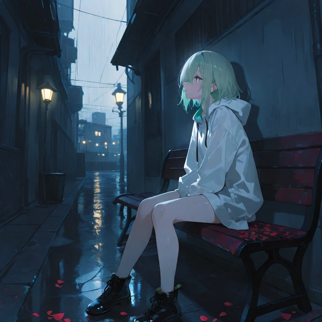 Night night view building A girl is sitting on the roof High resolution