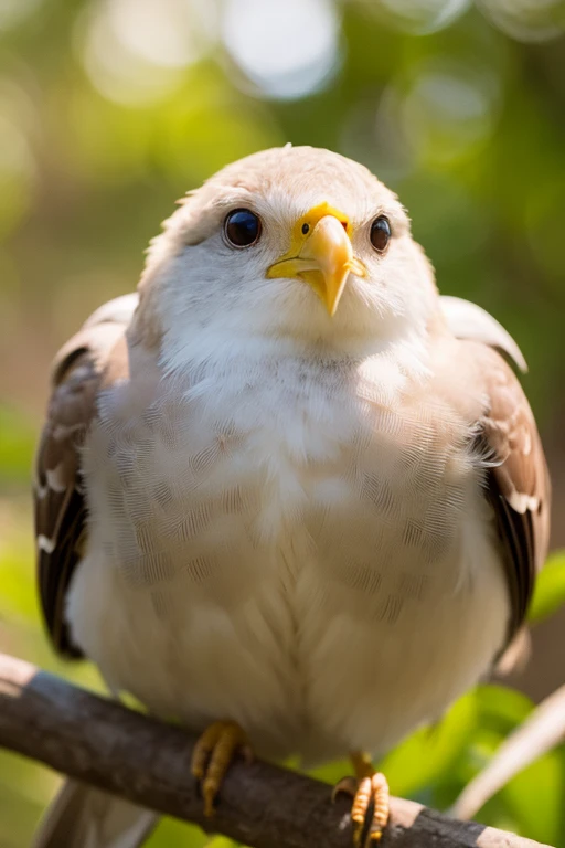 illuminate, illuminate, A charming close-up portrait , showing a beautiful bird ,A quiet morning , A soft golden light shines , A soft bokeh ball gently surrounds its petite body
