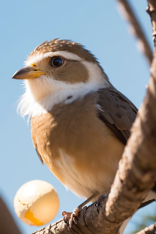 illuminate, illuminate, A charming close-up portrait , showing a beautiful bird ,A quiet morning , A soft golden light shines , A soft bokeh ball gently surrounds its petite body