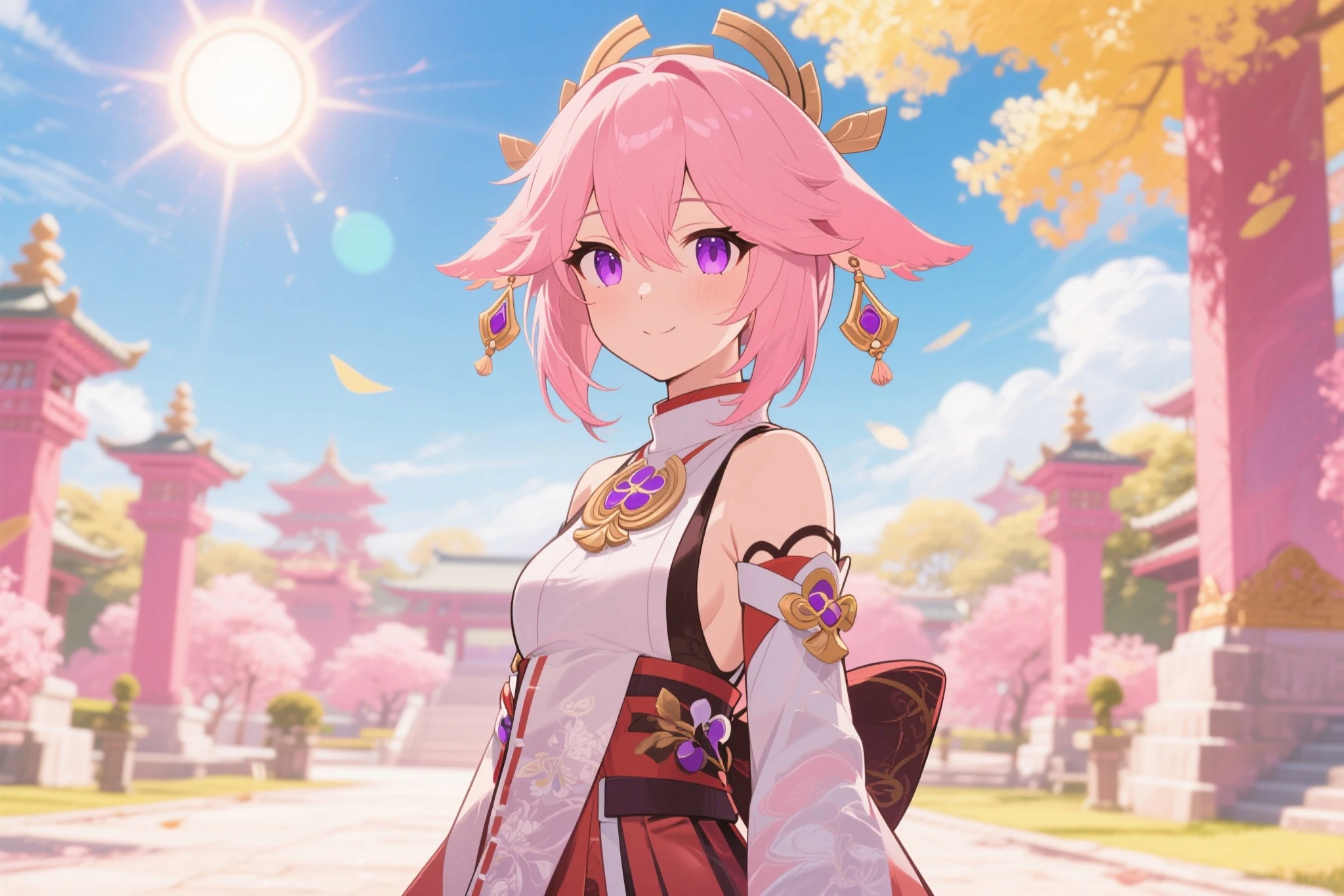 Yae Miko Yae Miko Time Royal Sun, Background with, pink hair, Purple eye