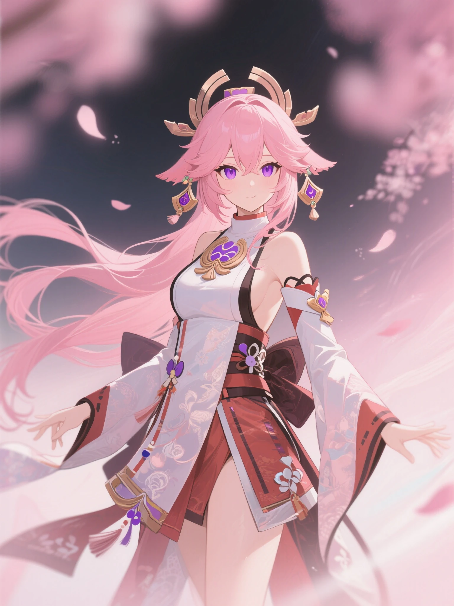 yae miko , Background with, pink hair, Purple eye