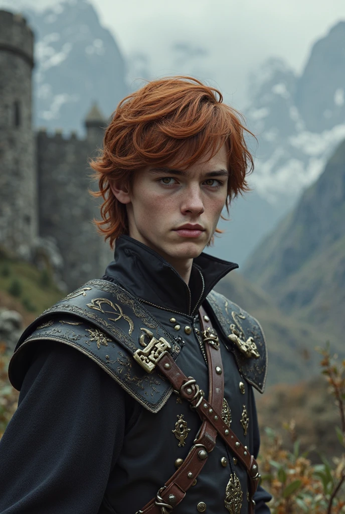 Raise a red-haired boy with a stone in a sling 