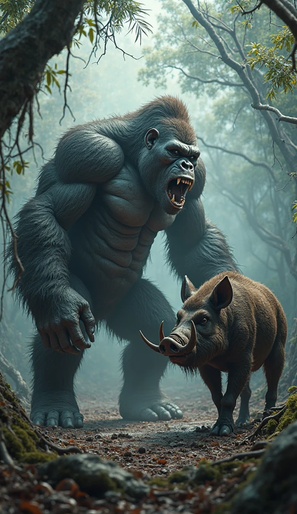 Hippos, duo, male people,shaggy,Furry,burly build,2boy,macho naked father ((naked)) running confidently, penis swinging, ((wet)) uncut flaccid penis on display ((hairy balls)) (foreskin), completely nude. his adult son in pants standing nearby, shocked, surprised, nervous, bashful, burly build, perspired ((irate)), show feet, vred,e621, home hallway, staircase