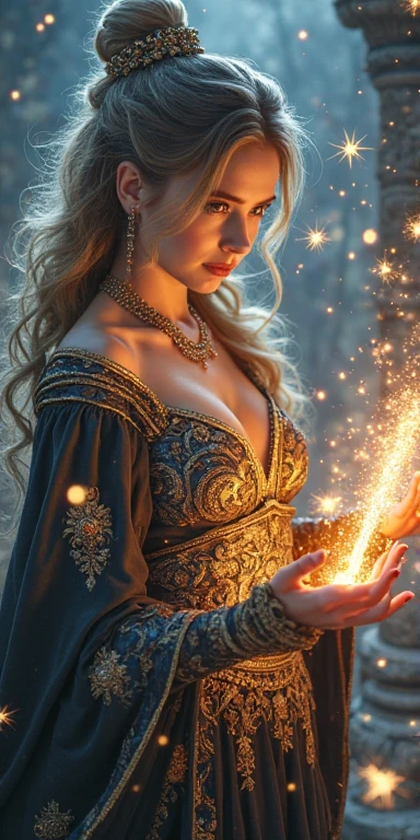 (best quality,4k,8k,highres,masterpiece:1.2),ultra-detailed,(realistic,photorealistic,photo-realistic:1.37),glamorous witches, (nsfw huge breasts:1.5), wand dueling,grand opulent ballroom,intricate magical sigils,dark,moonlit,spellbinding atmosphere,dramatic lighting,ethereal beauty,luxurious velvet gowns,elaborate headdresses,rainbow-hued sparks,mesmerizing movements,spell-casting elegance,whispered incantations,spiraling energy,enchanted symbols,flickering candles,breathtaking spectacle,rippling arcane energy,otherworldly strength,powerful enchantments,mysterious aura,magical prowess,unleashing raw power,dynamic poses,mesmerized spectators,stupefied awe,enchanted onlookers,vivid colors,spellbound onlookers,hypnotic performance,unmatched elegance,transformative magic,enchanted wands,breathtaking duel,clashing spells,room filled with anticipation,grandeur and enchantment,spell-battling witches,mesmerizing duet,energy crackling in the air,riveted gazes,spellbinding choreography,empowered witches,thrilling display of magical artistry.(perfect face:1.6), (perfect realistic skin texture:1.5), (perfect eyes:1.5), photorealism, (sfw huge breasts:1.6)