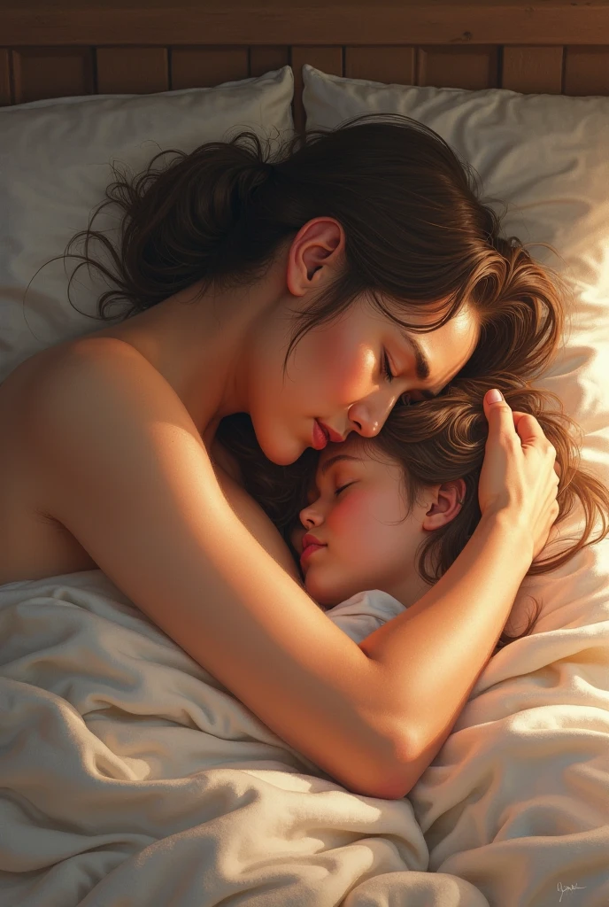 A boy sleeping oh his girl navel