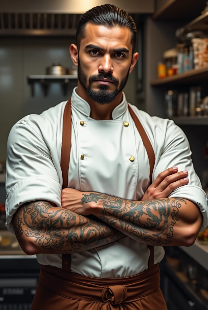 Tattooed black pastry chef making croissant