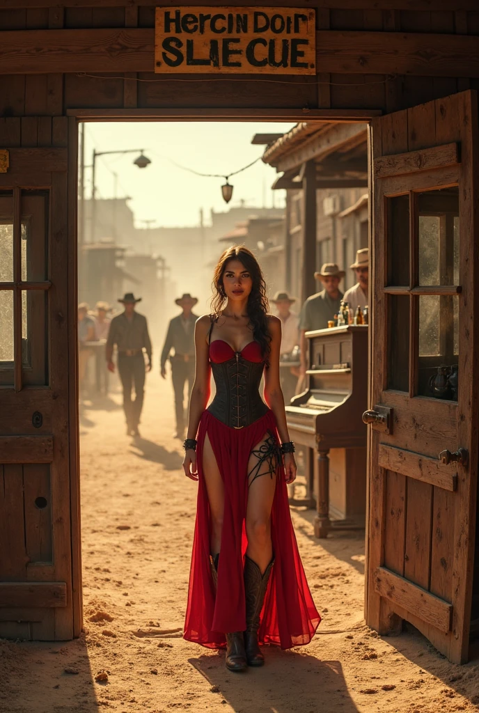 Elizabeth Olsen, ElizabethOlsen, 1girl, solo, angry face, full body, long hair, breasts, busty, big boobs, looking at viewer, brown hair, black hair, cleavage, majir cleavage, red color dress, red dress, skimpy dress, skimpy, show underwear, show undies, thin dress, light dress, translucent, translucent dress, high side slit, show thigh, long boots, floating, flying, legs straight down, multicolored hair, lips, realistic, red glowing eyes, glowing hand red, red glowing hand, Hyperrealism, perfect proportion body, good proportion body, glowing light, ray tracing, backlighting, rim light, lughbathing, bokeh, f/1.2, Canon, best quality, anatomically correct, high details, super detail, high quality, best quality, 16k