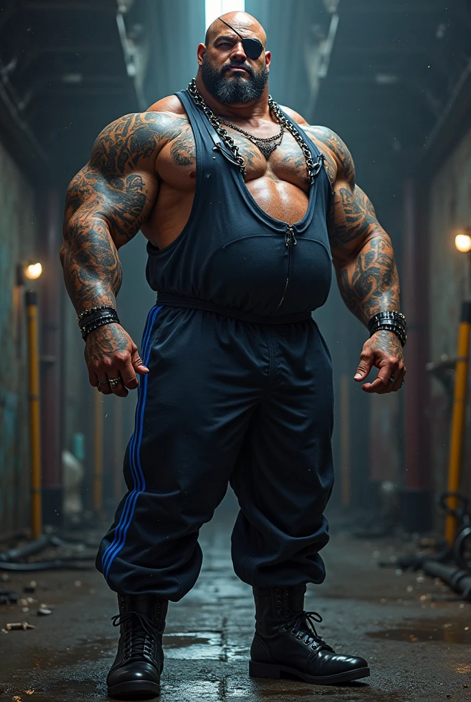 troll, very fat, male gender, giant, muscular, head proportional to the body, tongue out, prominent belly, dominant, shorts, crotch bulge