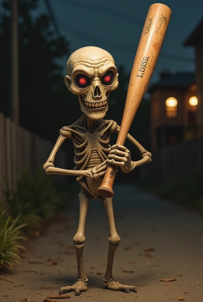 Skeleton melancholic gloomy with baseball bat on his way to defeat a boss DARK Souls